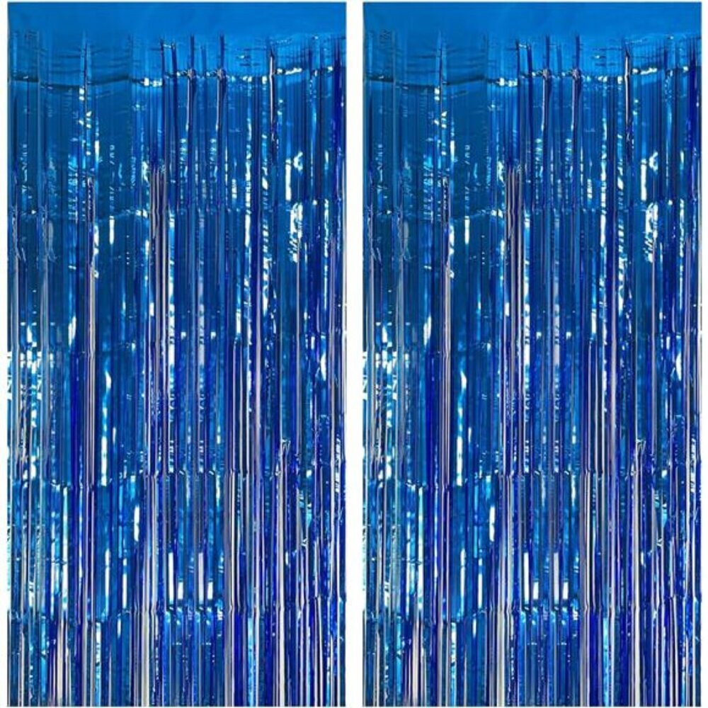 Blue Tinsel Party Backdrop 2 Pack Ocean Streamers Birthday Wedding Photo Booth D